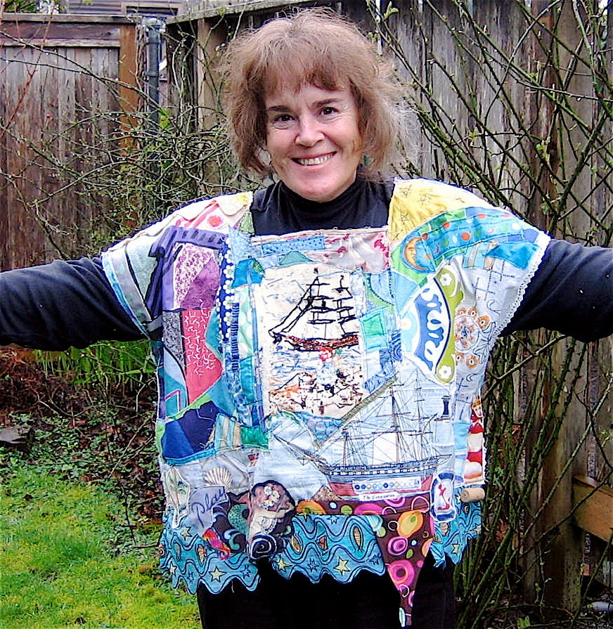 NAUTICAL BLUE SEA Wall Quilt / Wearable Art - Tunic Vintage Linens 1 Size