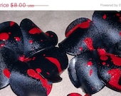 ON SALE Blood, blood splatter, plumeria, black plumeria, skull, skull barrette, dexter, blood barrette, horror, horror barrette