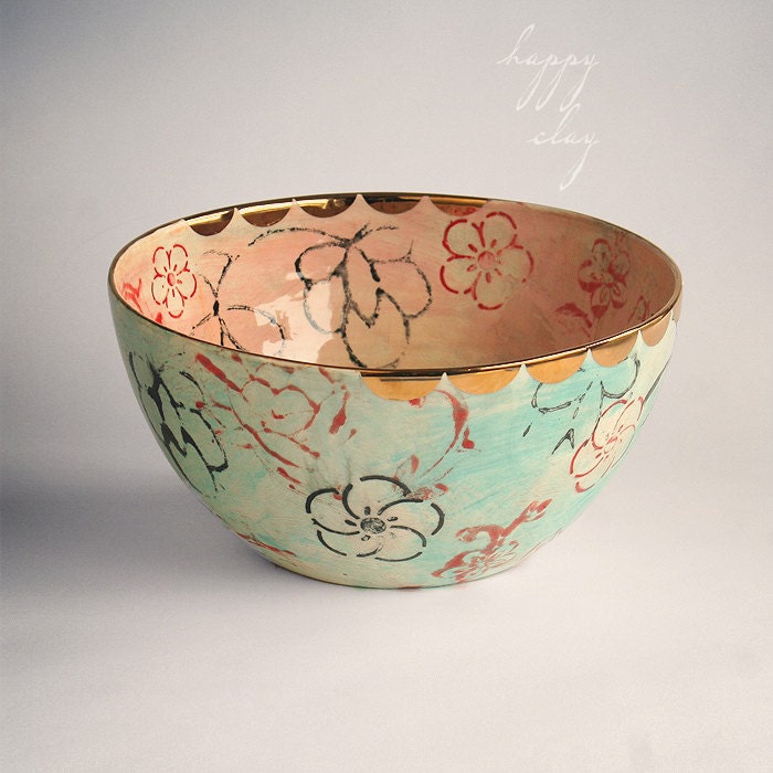 Lotus Garden Ceramic Serving Bowl
