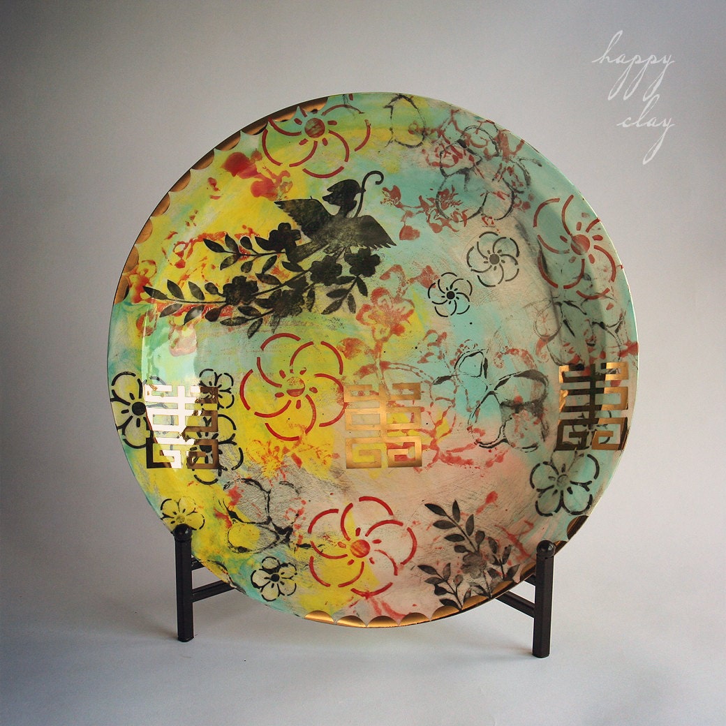 Lotus Garden Ceramic Disc Platter