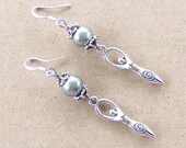 Goddess and Grey Pearl Bead Earrings 925 Silver Earwires Pagan Wiccan