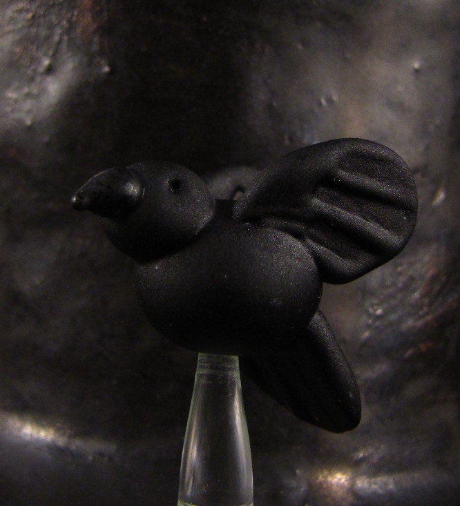 Lampwork glass bead black bird handmade - Sing a Song of Sixpence