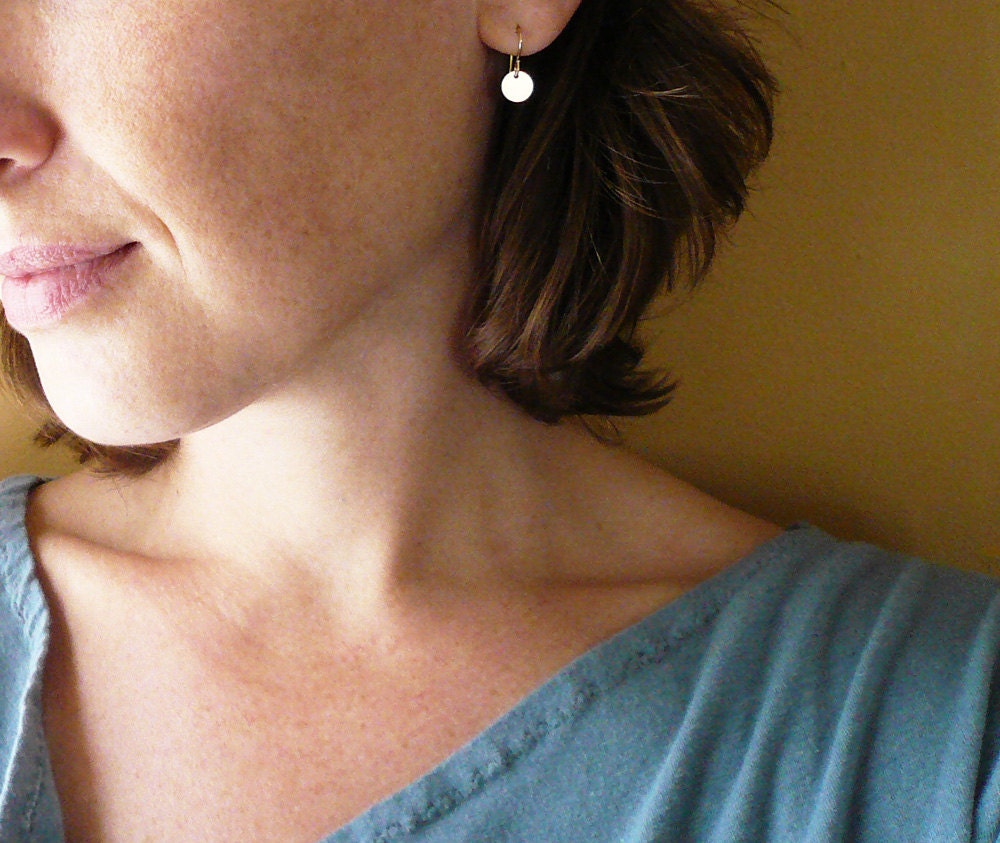 Tiny Gold Dot Circle Drop Earrings in Gold Filled - Dainty Everyday Earrings
