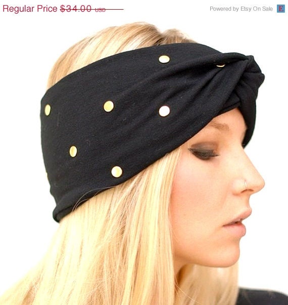 MEMORIAL DAY EVENT Babooshka Golden Dot Studded Black Turban