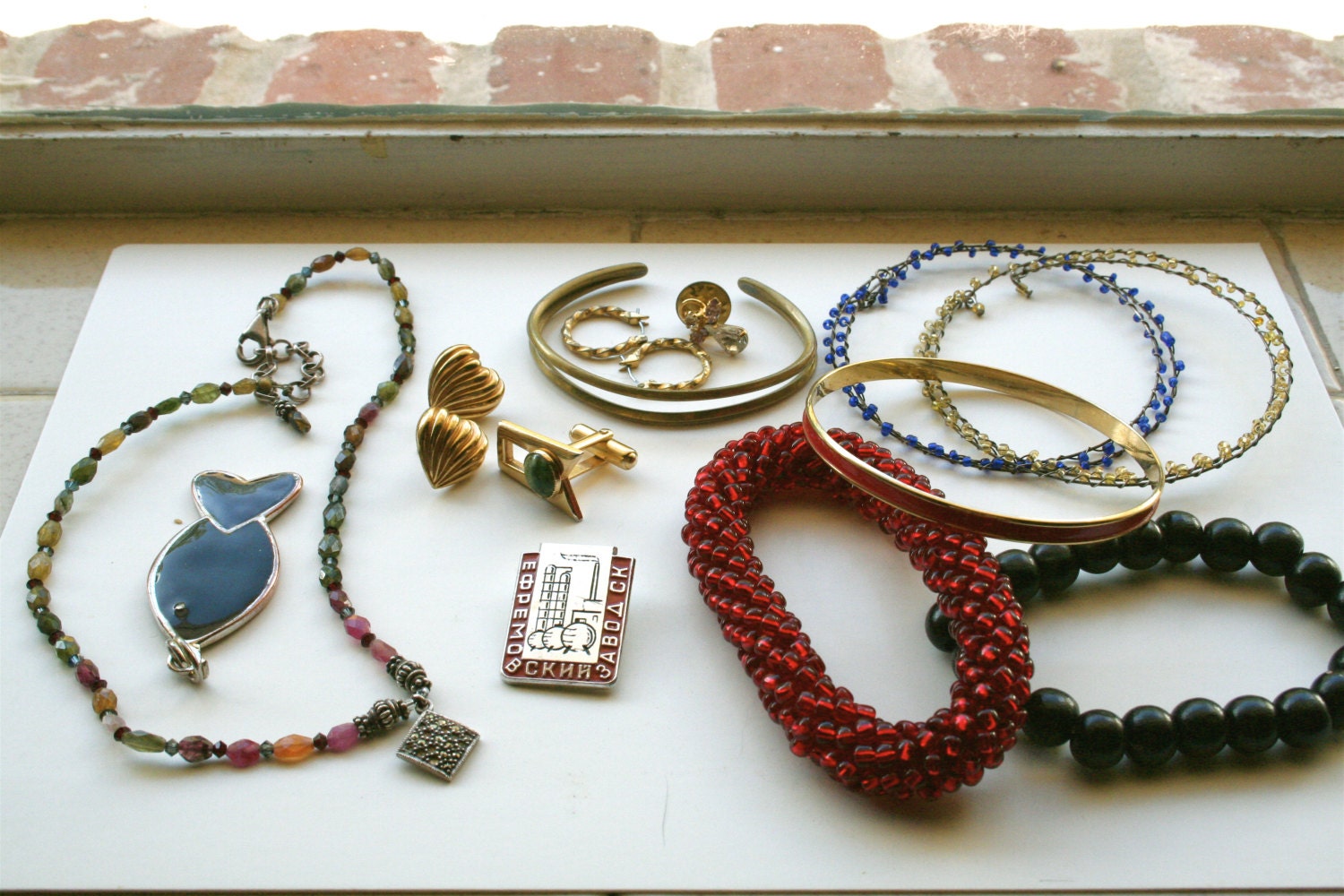 VINTAGE jewelry lot - bracelets, necklaces, earrings, pendants, pins, sterling silver, marcasite