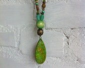Mosaic Turquoise Tribal Acai Seed Agate Glass Coconut Wooden Bead Necklace