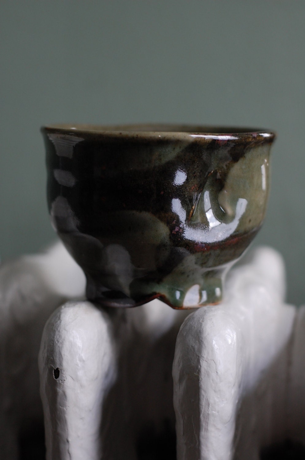 indented celadon yunomi