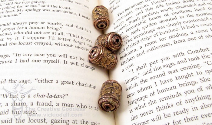 Cylindar Fish Carved Brass Artisan Bead Nepal Hindu Tibetan Buddhist Jewelry