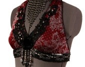 Halter, B Cup,  Black and Dark Red, Maroon, Noir, Bellydance, Costume, Tribal, Fusion, Kuchi, Bra, Gothic,