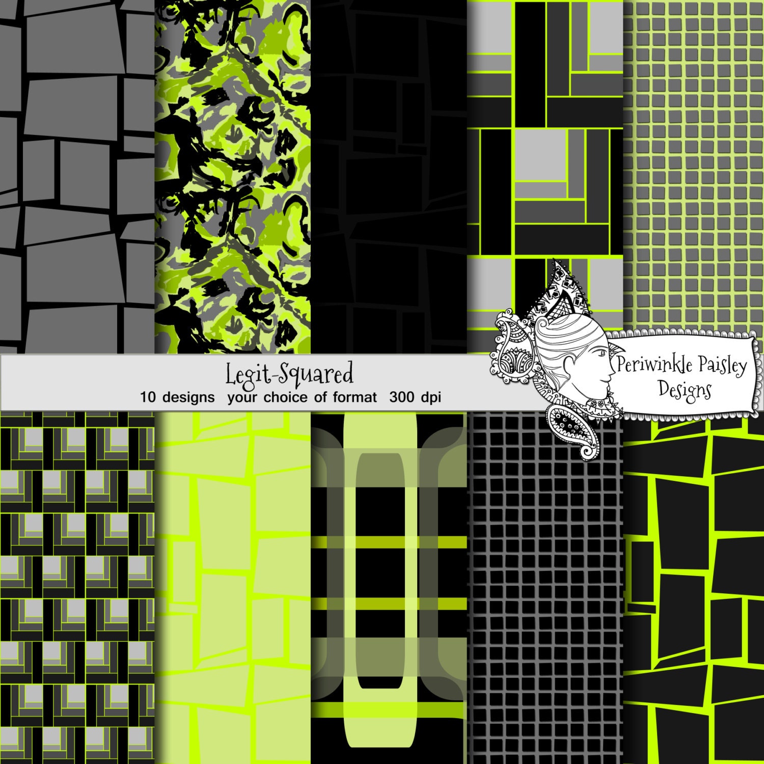 Digital Download Paper Pack Legit Squared geometric black yellow grey