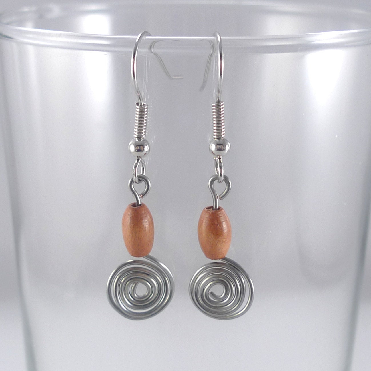 Wood Tubes and Spiral Earrings