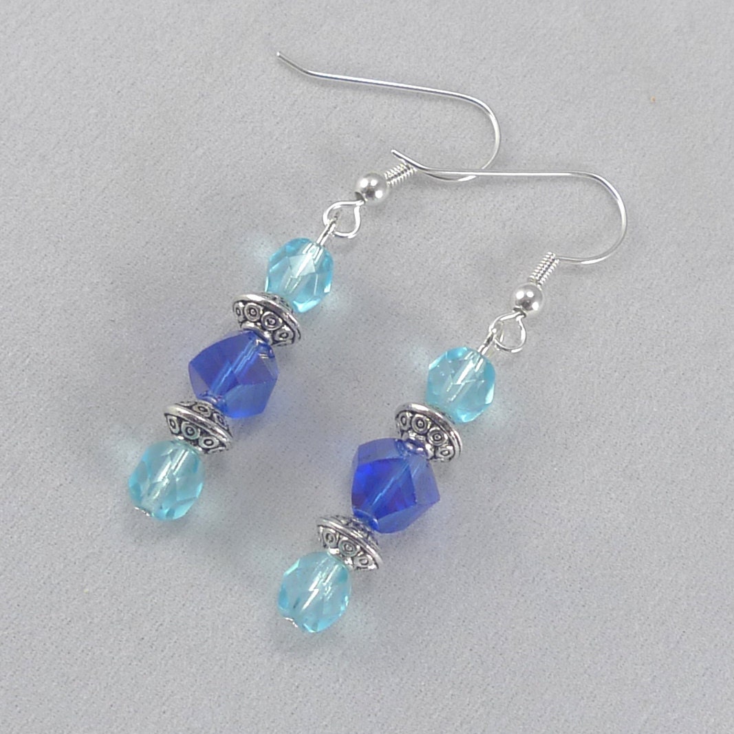 Light and Dark Blue Crystal Earrings