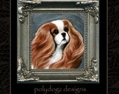 minature framed Cavalier King Charles Spaniel dog print