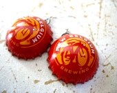 Bike Earrings, New Belgium Brewing Bottle Cap Upcycled Eco Friendly Earrings, Upcycled Jewelry