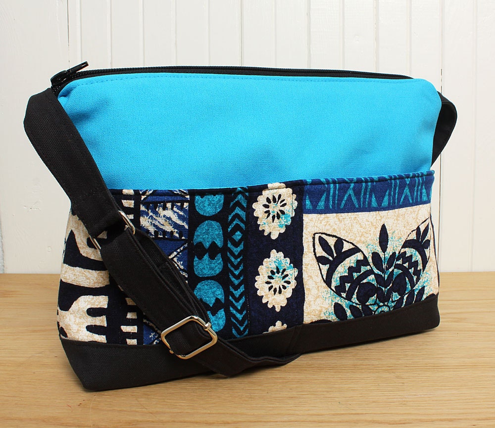 Tote Bag Sling Purse Cross Body in Navy Blue and Teal