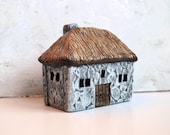 Handmade polymer clay fairy house...fairy houses...fairy gardens...Old Stone English Cottage House with thatched roof