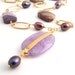 Violet Pearls And Jasper Necklace With Oval Amethyst Pendant - Large Pendant - Gold - Purple - Lavender - Brown