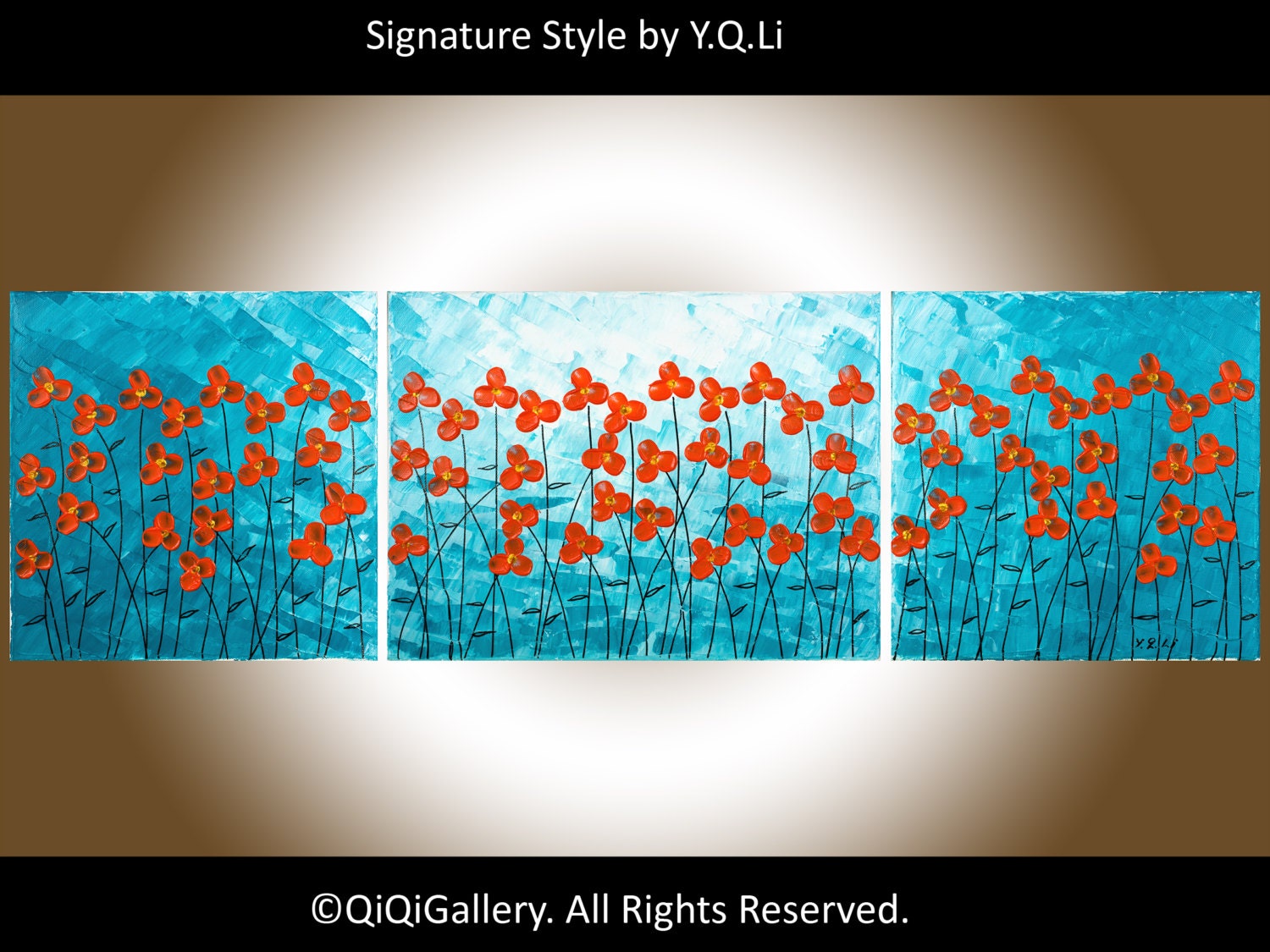 40" Abstract Landscape Painting Original Modern Heavy Texture Impasto Palette Knife Flowers Wall Décor "Bold and Beautiful" by QIQIGALLERY