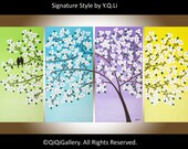 Abstract Landscape Large Painting Original Modern Heavy Texture Impasto Palette Knife Tree Flowers Love Birds Wall Décor-Blossoming Romance