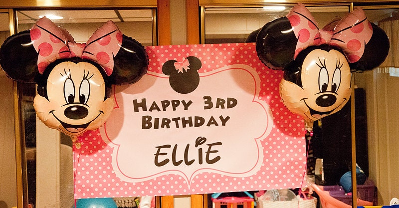 36"x18" Vinyl Banner Minnie Mouse Inspired Party Sign choose PINK or RED Il_570xn