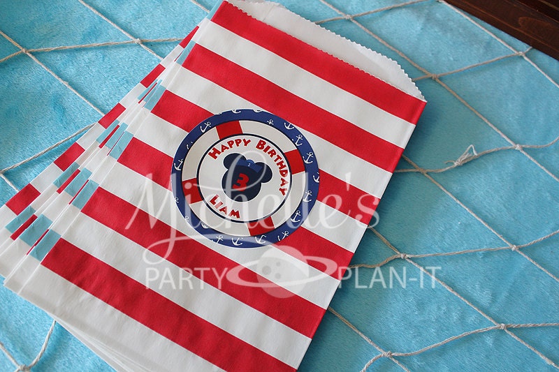 Set of 12 Large Round Nautical Mickey Inspired Birthday Party Stickers Favor Tags Il_570xn