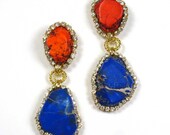 Statement Earrings Turquoise Organic Natural Earthy Colorful Drop Dangle Stone Earrings