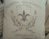 Cottage Pillow  20" Down and Feather French Script Print Paris Shabby Chic