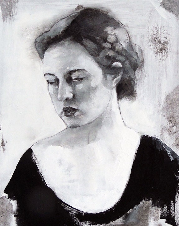 black and white portrait painting art print