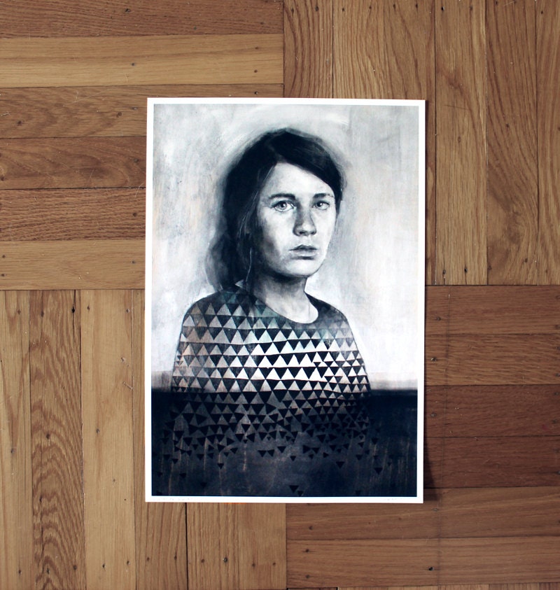 Swim or Swim. Art print portrait figure woman 11" x 16"