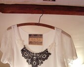 noir et blanc lace tunic top t shirt blouse black white vintage inspired large extra large