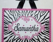 Hot Pink Zebra White Black polka dots Custom canvas wall art baby nursery kids handpainted