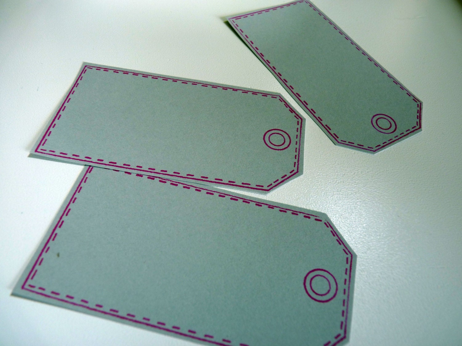 Set of 6 hand printed parcel tag grey with hot neon pink.  Self adhesive labels, gift tags, bookplates, packaging, home office