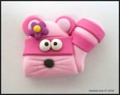 Polymer Clay Bead or Bow Center Silly Pink Raccoon
