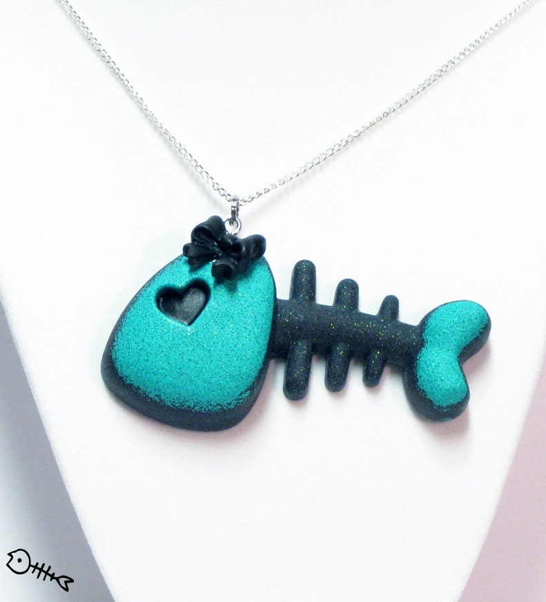 Black and Blue Resin Fish Necklace