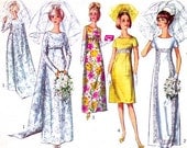 1960s Wedding Dress Pattern Simplicity 6352 Empire Waist Wedding Gown Detachable Train Bridesmaid Dress Vintage Sewing Pattern Bust 32