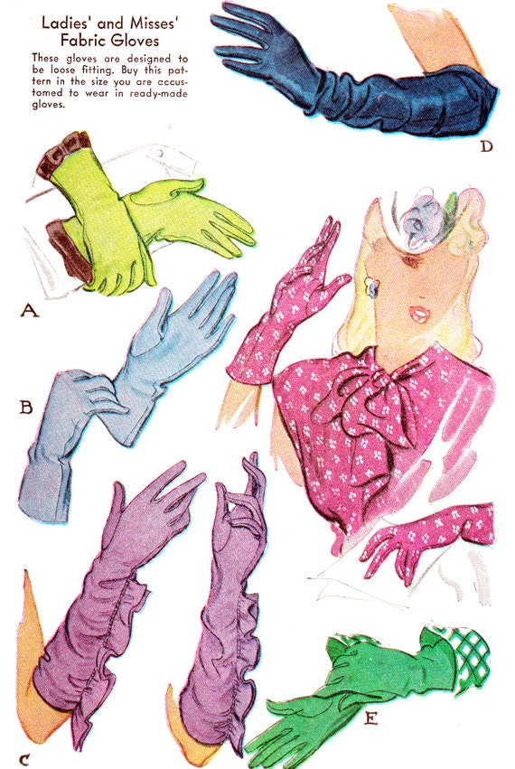 1940s Womens Gloves Pattern McCall 1188 Elbow Wrist by paneenjerez