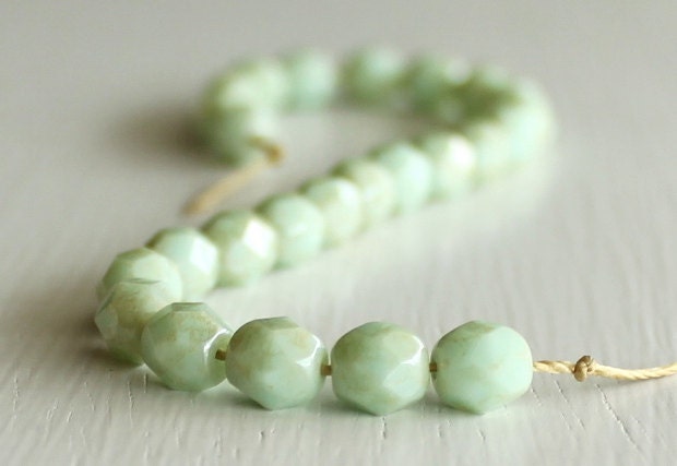 25 Opaque Seafoam Gold Dust 6mm Faceted Czech Glass Round