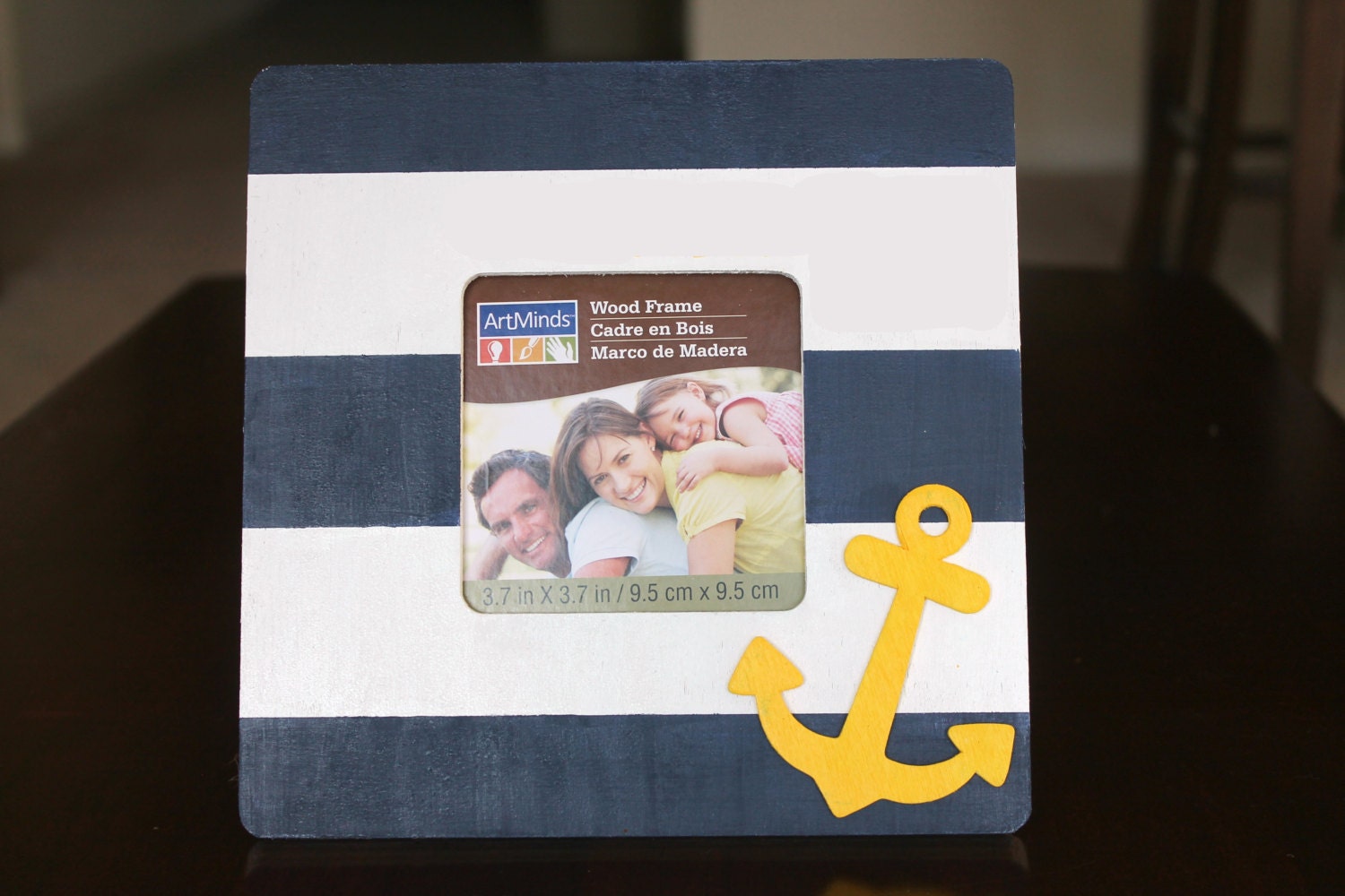 Navy & White Sailor Stripe Frame with Anchor