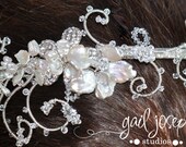 Sterling, Rhinestone, Freshwater Pearl, Swarovski Crystal Bridal Headpiece-Headband