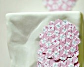 15 Pink Scalloped Circle Stickers Seals Embossed