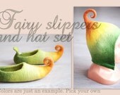 Gnome/Pixie/Fairy  hat and slippers set, adult sizes HANDMADE TO ORDER