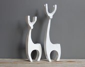 Large Modern Carved Deer Pair