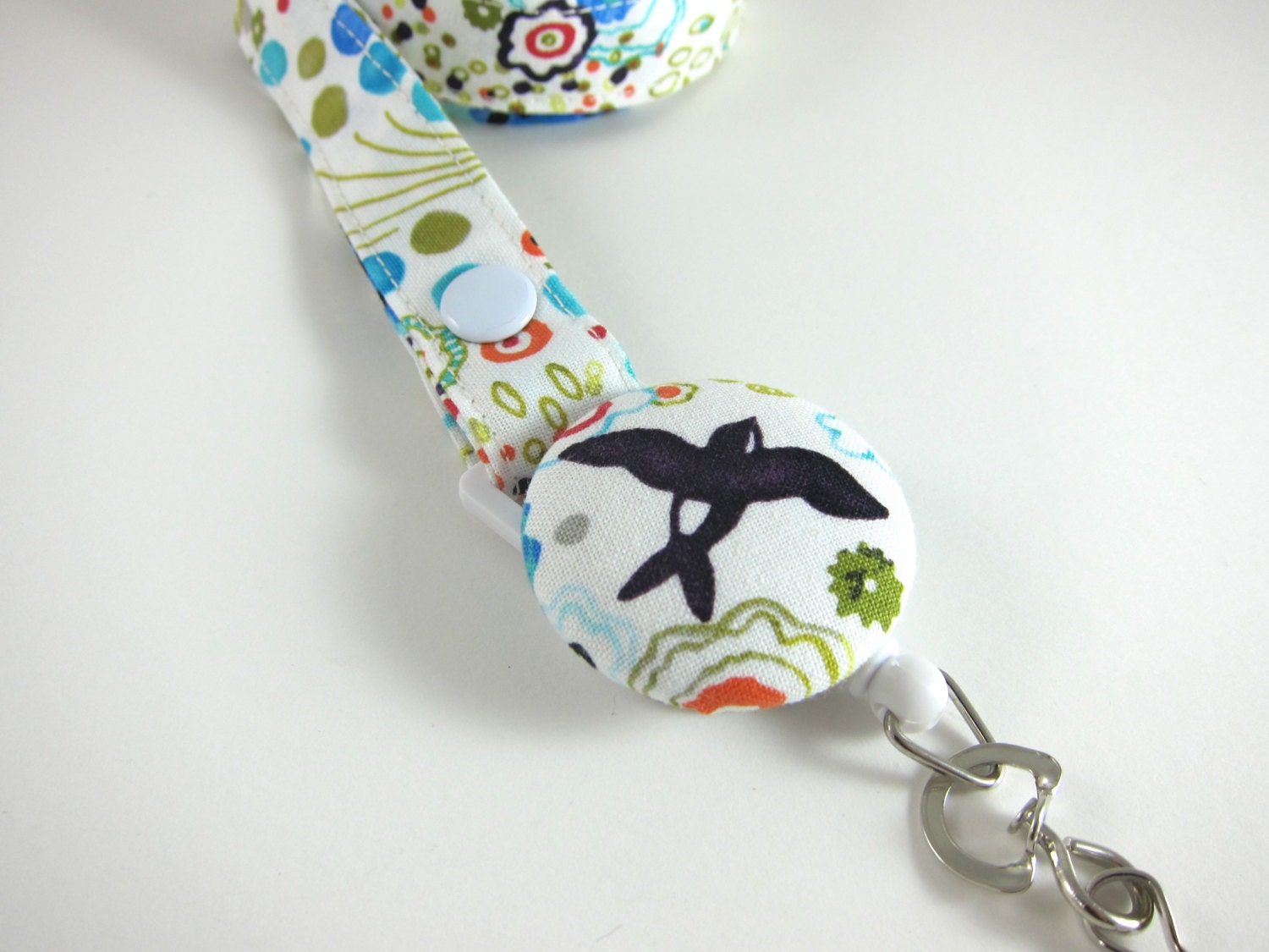 Fabric Lanyard with Retractable Badge Reel - ID Badge Holder - Swallow Bird