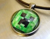 Minecraft Creeper Round Pendant - Gamer Geek Necklace for Men or Women
