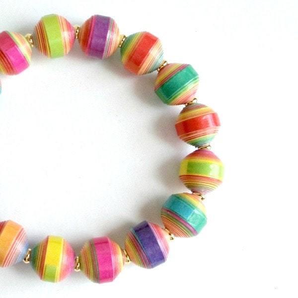 Neon Multicolor PAPER BEAD Stretch Bracelet,  custom sizing - shipping included - itsmolly