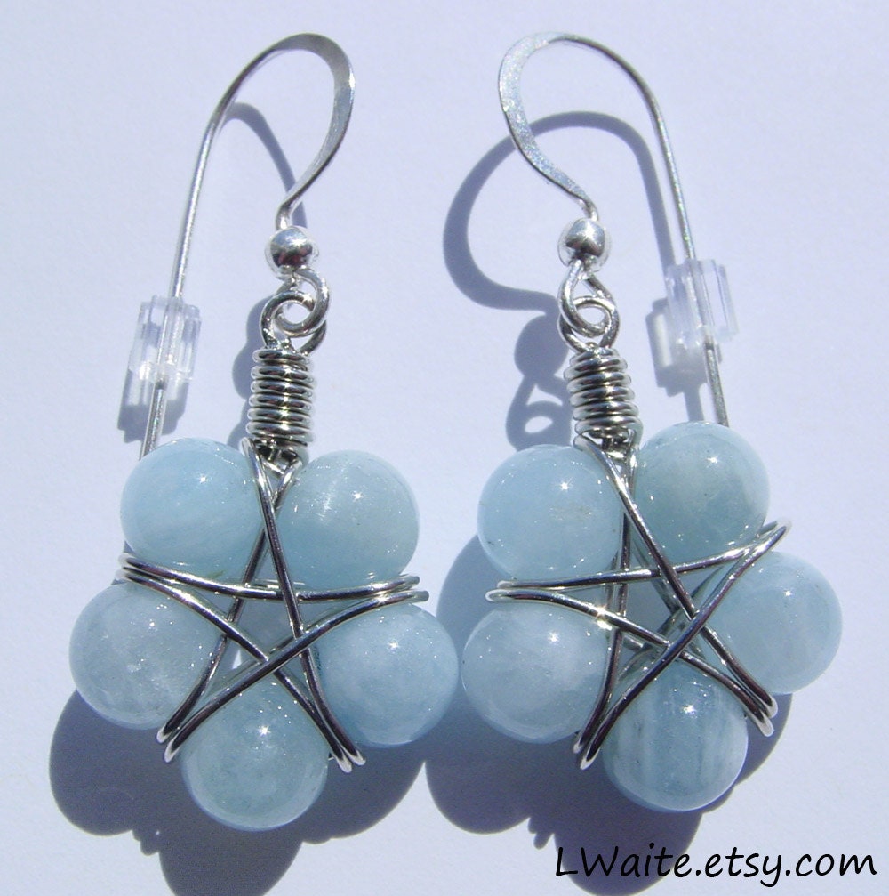 Sterling Silver / Nickel Silver Aquamarine Star Earrings
