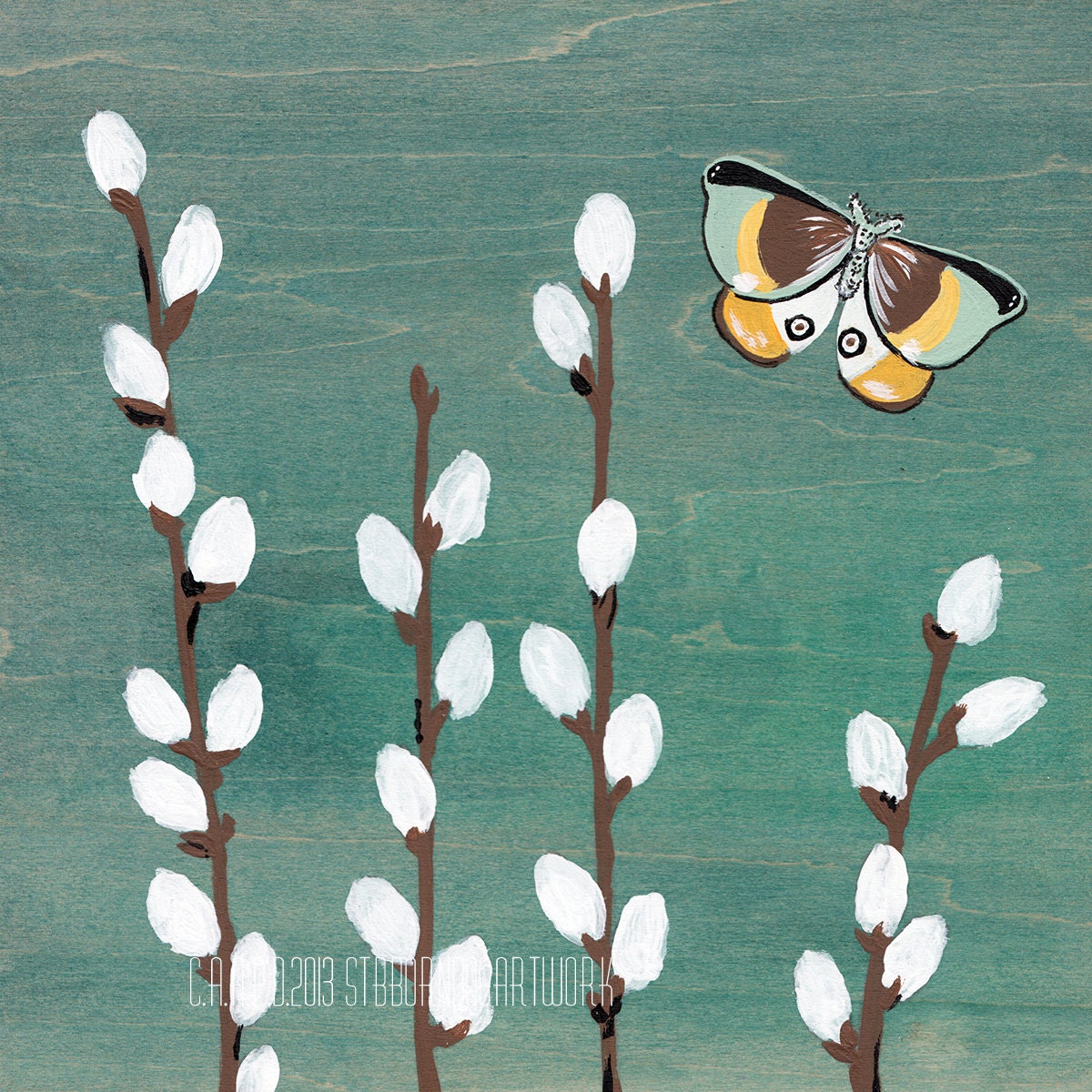 Pussywillows - 11x14- Garden Moths Series