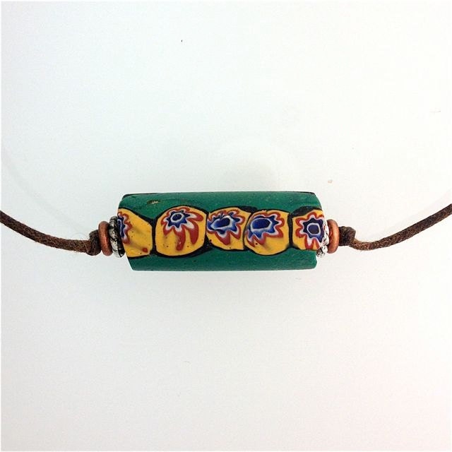 African Trade Bead in Reggae Colors Plus Blue..