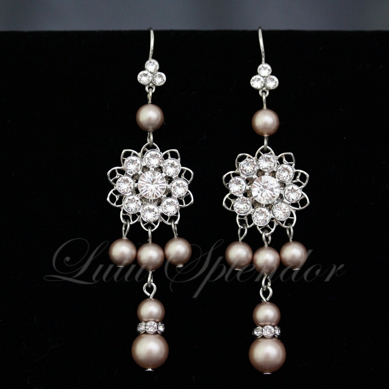 Bridal Chandelier Earrings Champagne Pearl RhinestoneWedding Earrings Vintage style Earrings  ANNELISSE