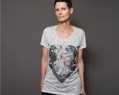 Womens T shirt - Anatomy of a Heart - Summer Fashion Loose fit T-Shirt - Heather Burnout Scoop Neck T shirt Top